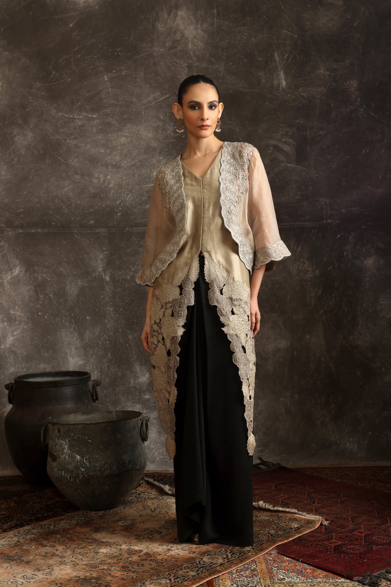 Oyester grey and black Jacket Skirt Set 1 Oyester grey and black Jacket Skirt Set