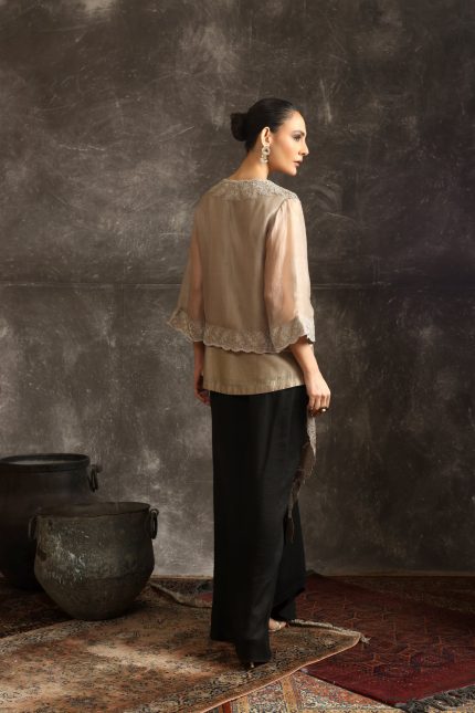 Oyester grey and black Jacket Skirt Set