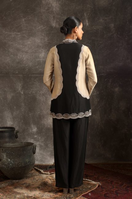 Oyester grey and black Jacket Pants Set