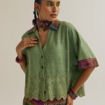 SAGE GREEN HIBISCUS CUTWORK SHIRT