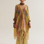 OLIVE GREEN MARIGOLD SHIRT AND
 GULMOHAR SKIRT SET