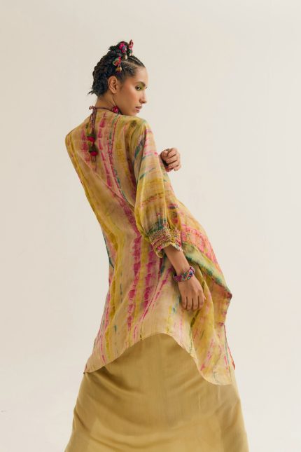 OLIVE GREEN MARIGOLD TIE DYE KAFTAN SHIRT