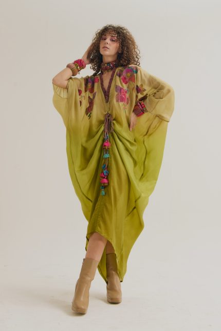 OLIVE  FLORAL PATCH WORK KAFTAN