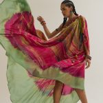 FUCHSIA &
 SAGE HEATHER OFF
 SHOULDER TIE
 DYE DRESS