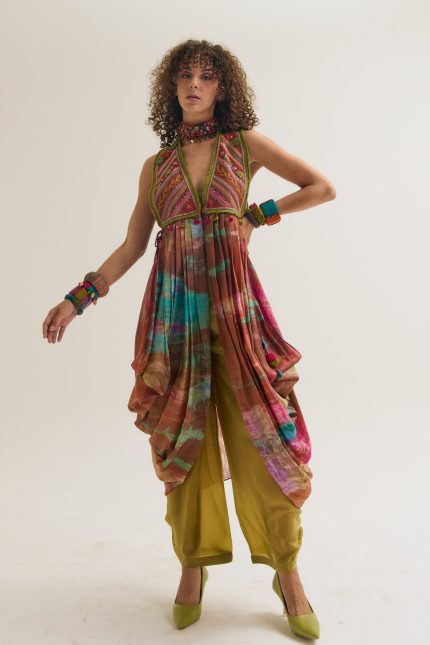RUST EMB TIE
 DYE JACKET
 CAPE SET
