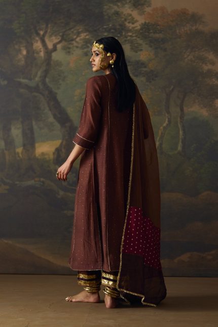 Brown Mukaish Chanderi kurta Set