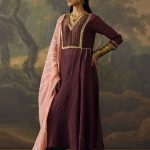 Brown Embroidered Kali Kurta