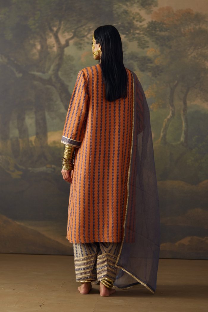 Orange Moga Silk Kurta Set