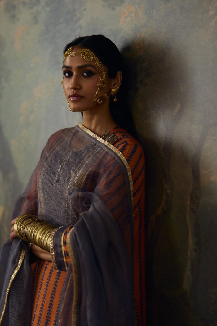Orange Moga Silk Kurta Set