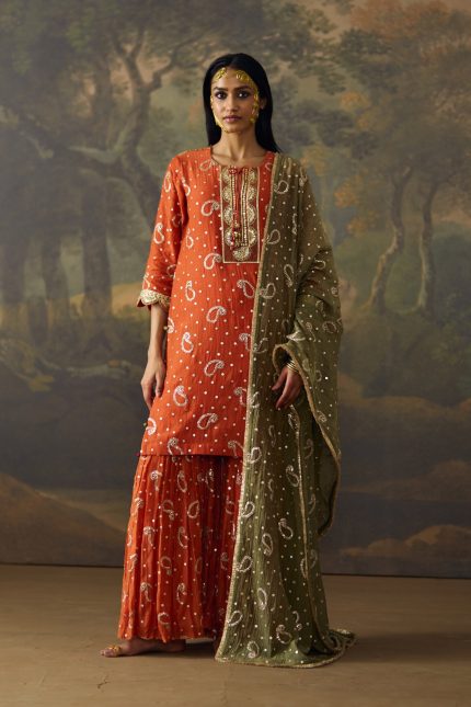 Orange Paisley inspired Garara Set