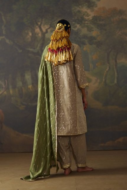 Grey Paisley Embroidered Kurta Set