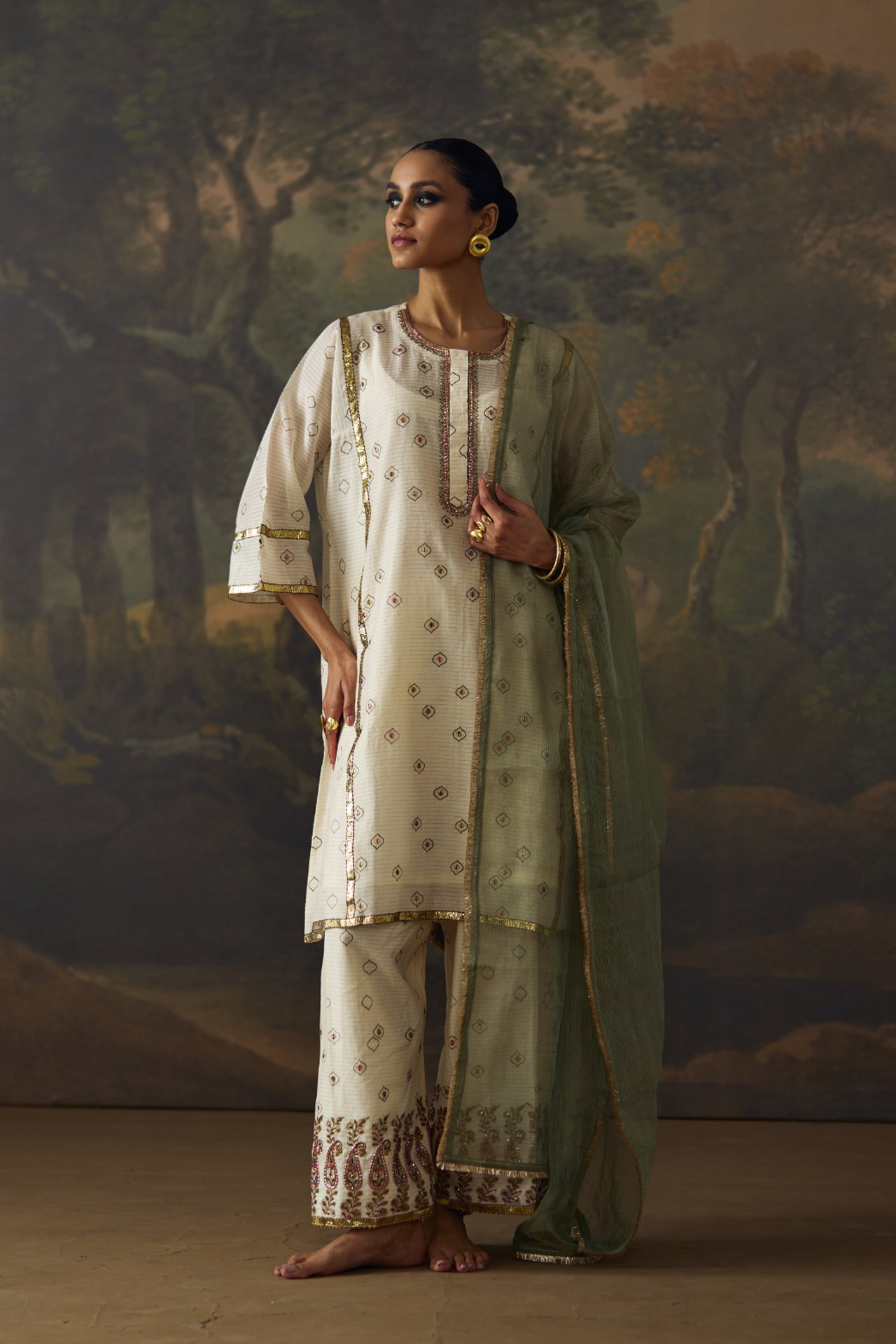 Off-white Embroidered Farshi Set