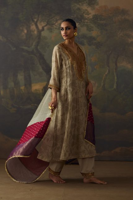 Grey Jaal block Print Kurta Set