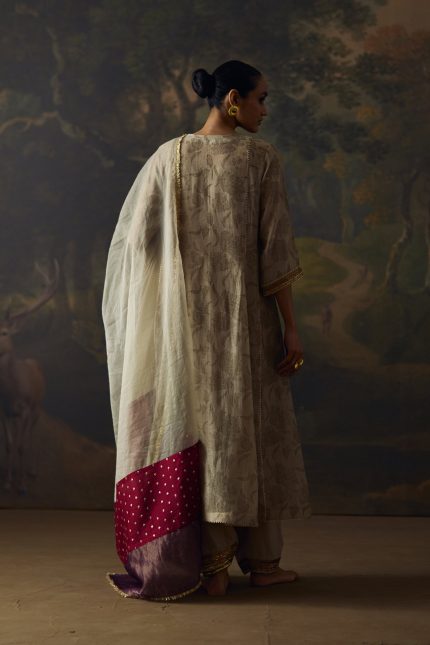 Grey Jaal block Print Kurta Set