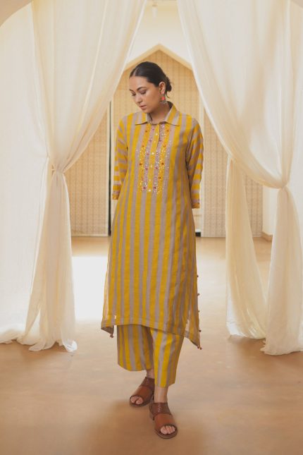 YELLOW STRIPE COLLAR SET