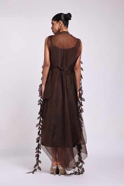 Brown 3rd leaves Overlay Dress Set