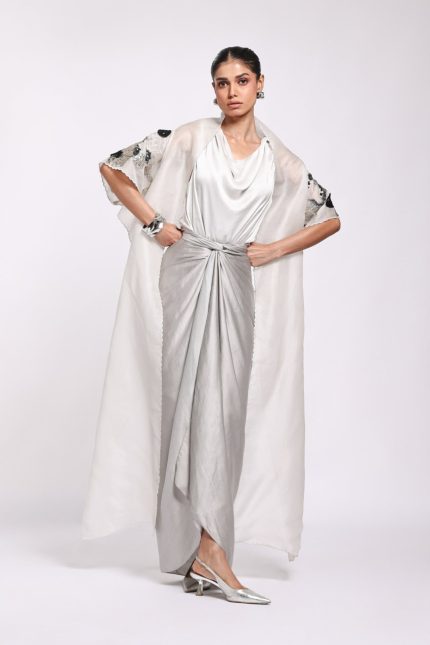 Grey Brocade Sarong Dress Set