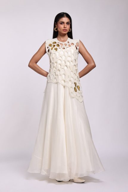 Ivory Cutwork Pearl Gown Set