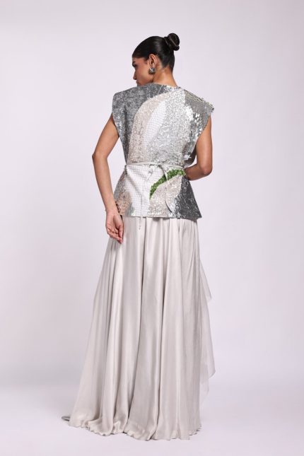 Grey Embelished Jacket Set