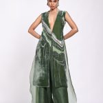 Dark Green Hand embelished Jumpsuit Set