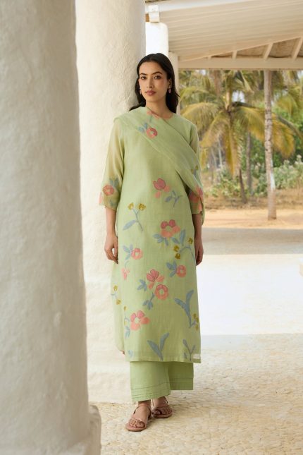 Lime Applique Kurta Set