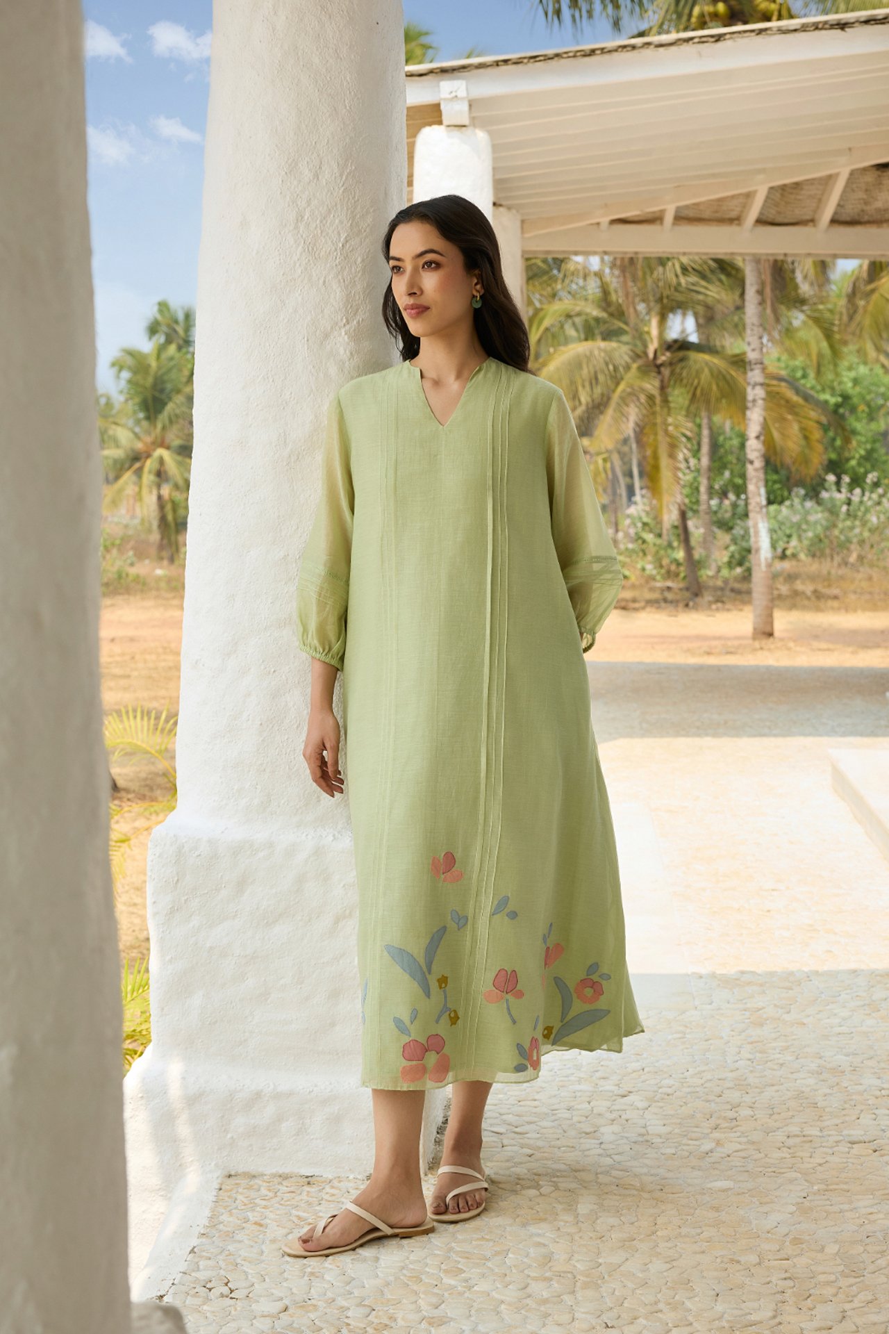 Lime Pintuck Applique Dress