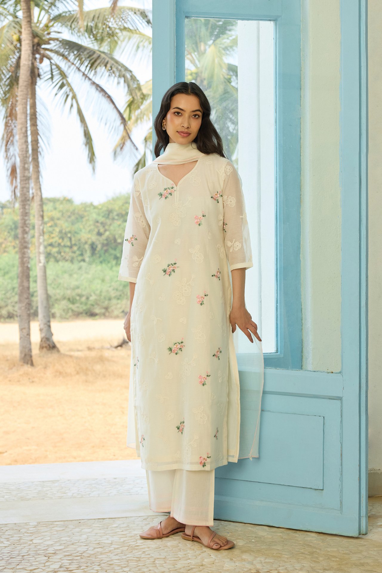 Ivory Thread Embroidered Kurta set