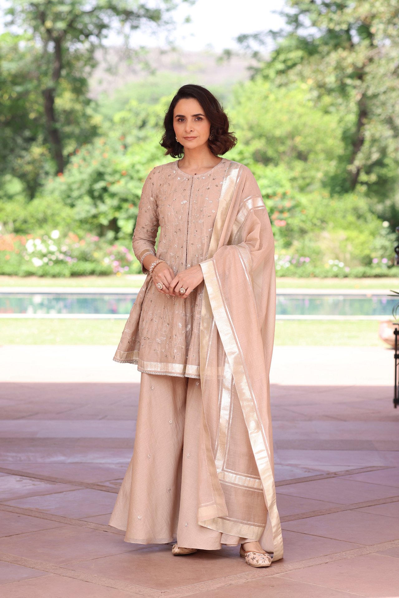 BEIGE DELARA SHORT ANARKALI