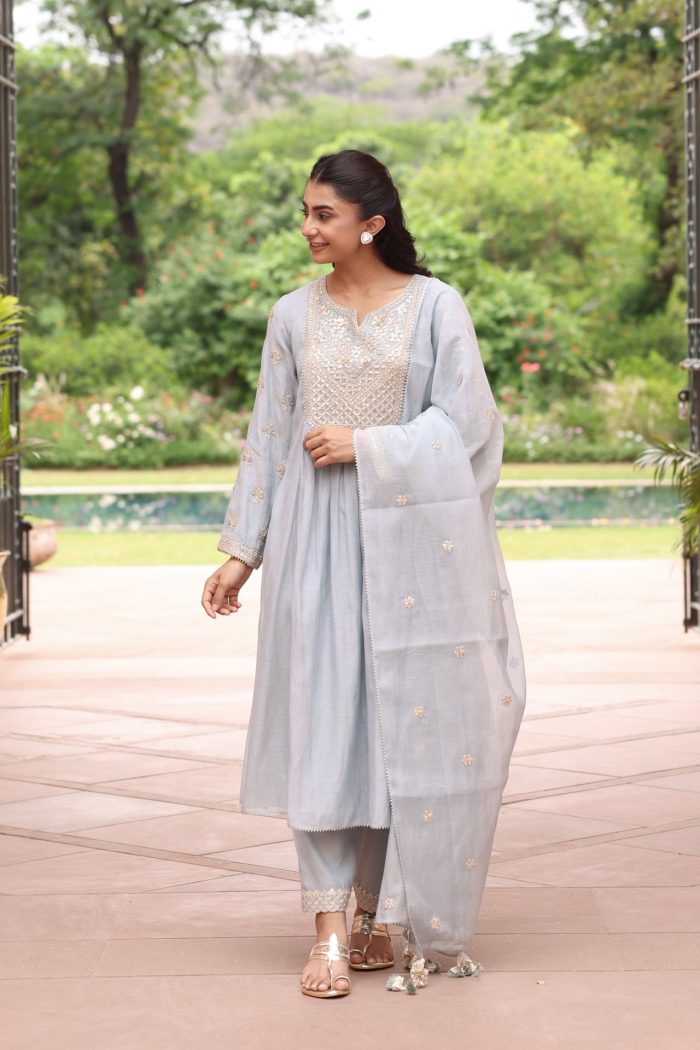 ICE BLUE VRINDA YOKE KURTA SET