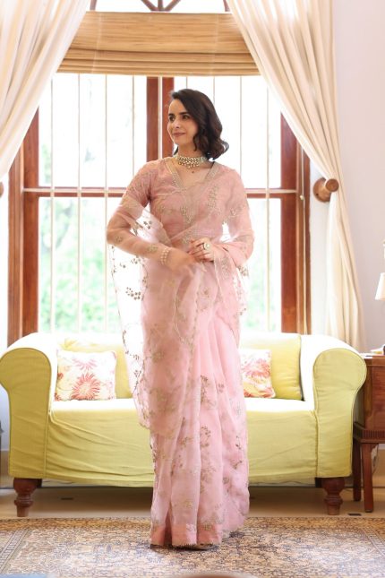 NOOR PINK VRINDA DORI SAREE SET