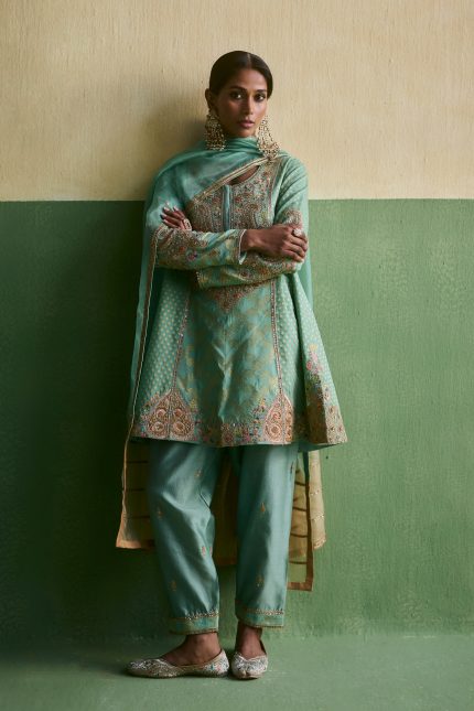 Sea Green Brocade Kurat Set