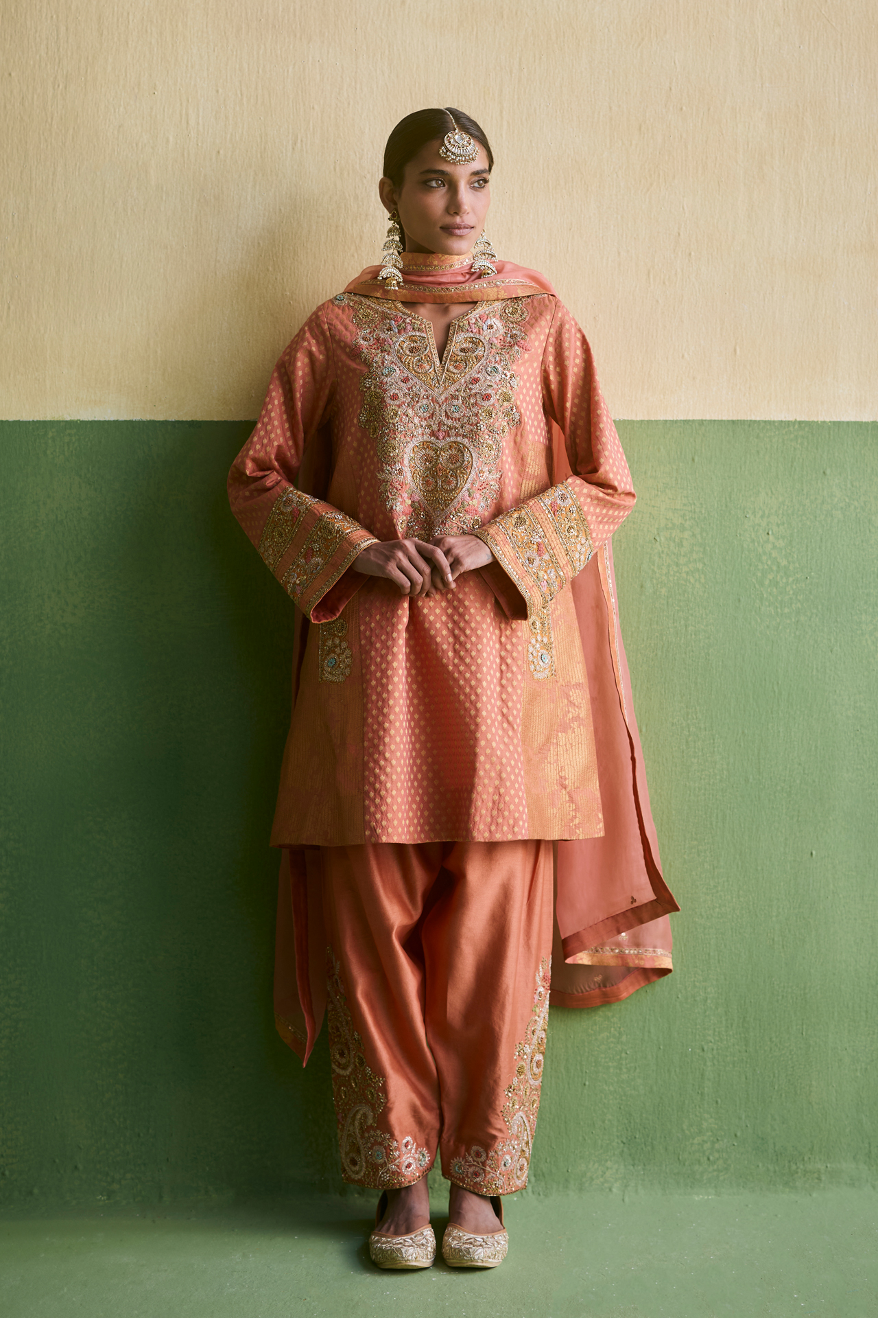 Peach Brocade Kurat Set 1 Peach Brocade Kurat Set