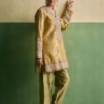 Yellow Stripe Brocade Tunic Set