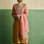 Peach Stripe Brocade Kurta Set