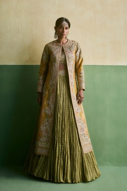 Green Brocade Lehenga Set