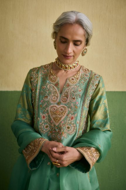 Sea Blue Brocade Kurta Set