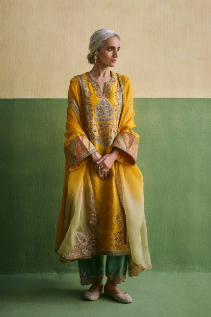 Yellow Long Phiran Kurta Set