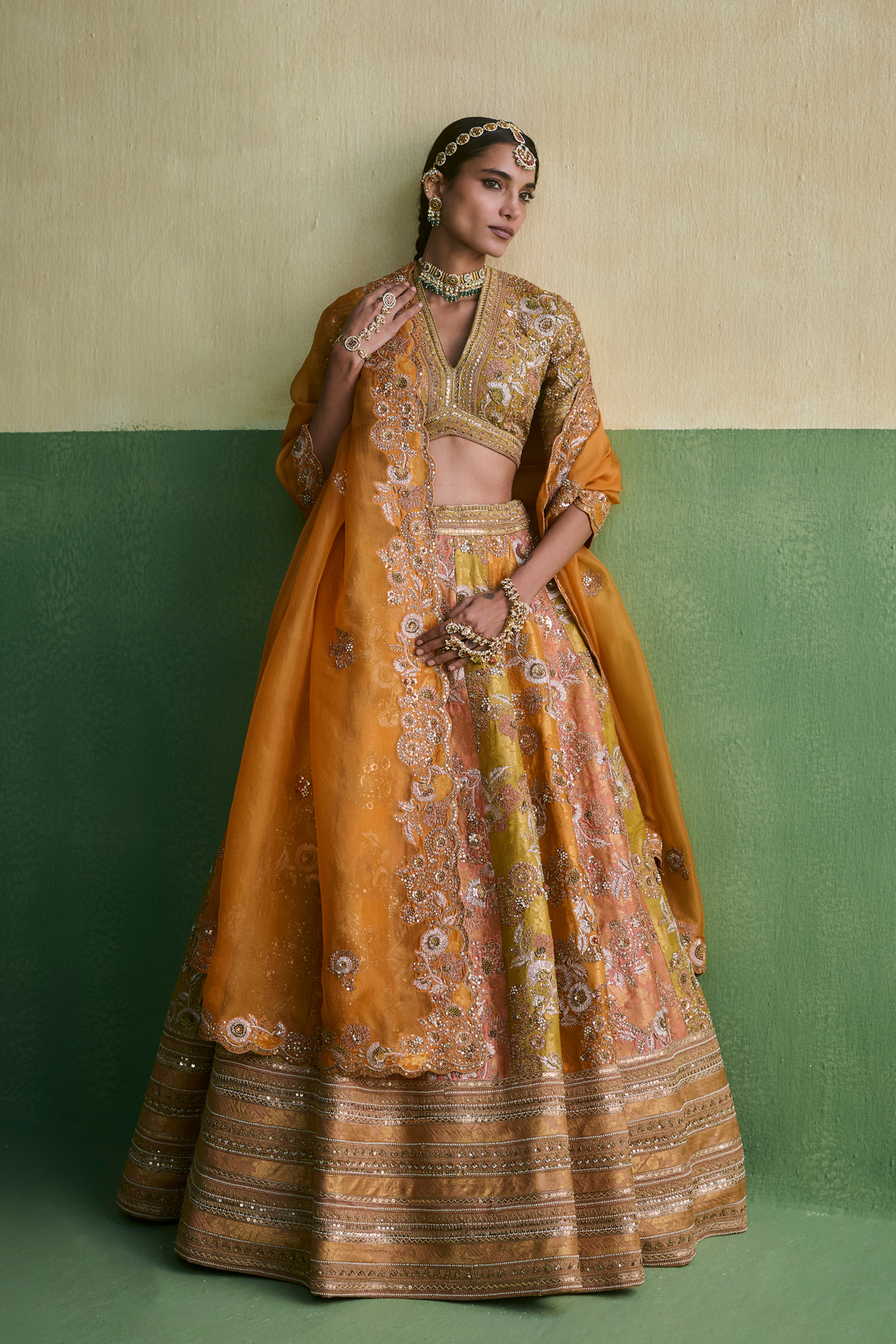 Multicolor Brocade Lehenga Set