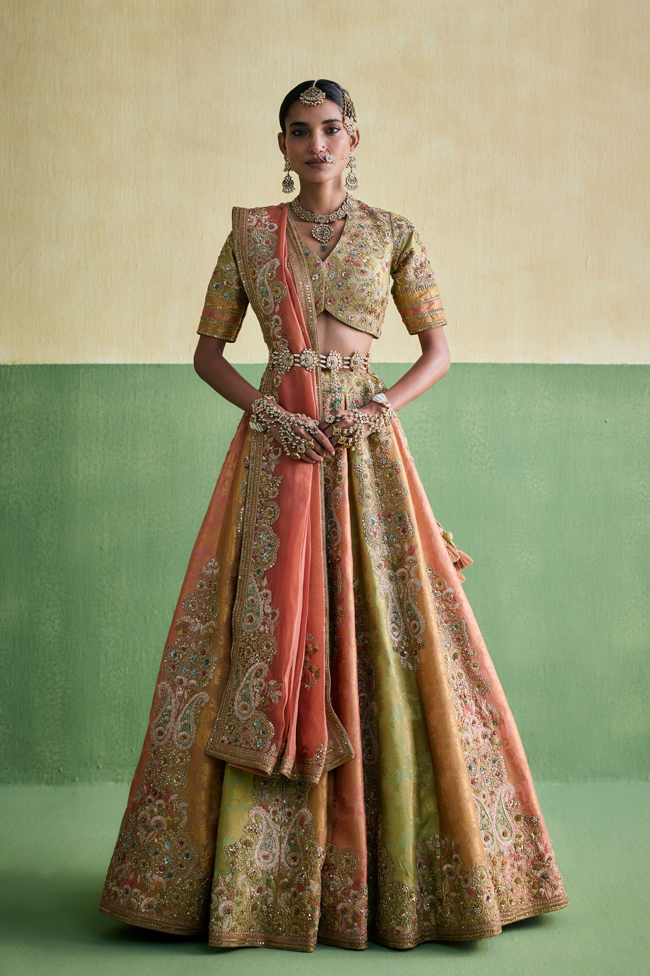 Multicolor Brocade Lehenga Set