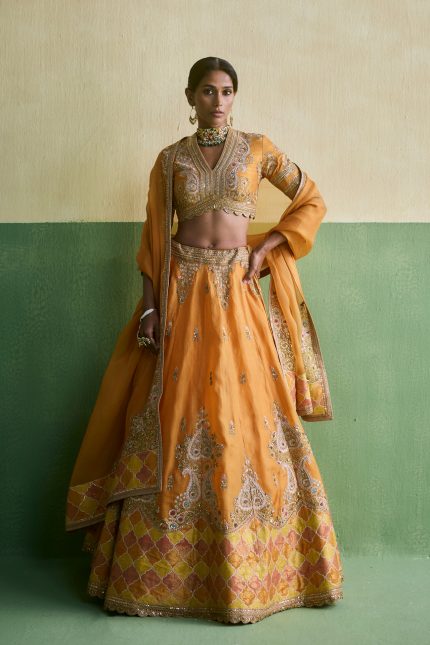 Orange  Brocade Lehenga Set