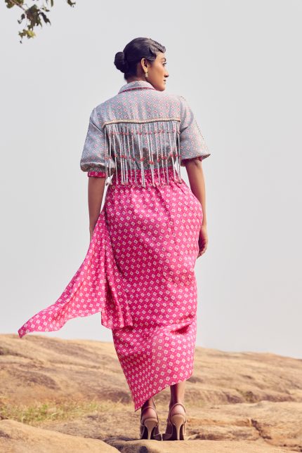 Pink Hand woven Printd Dress