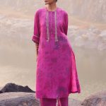 Magenta  Hand woven Printed Tunic Set