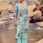 Pale Blue Hand woven Printed Tunic Set