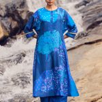 Electric Blue  Hand woven Printed A-line Tunic Set