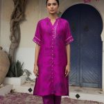 Magenta Hand woven Printd Tunic Set