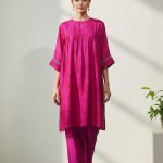 Hot Pink Hand woven Floral Printd Tunic Set