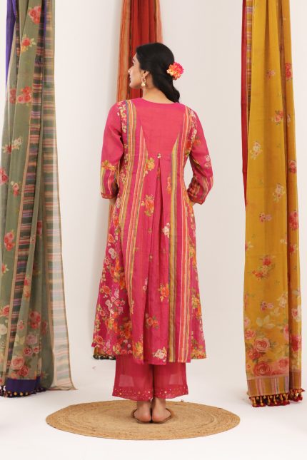 Pink Kalidar Floral Kurta Set