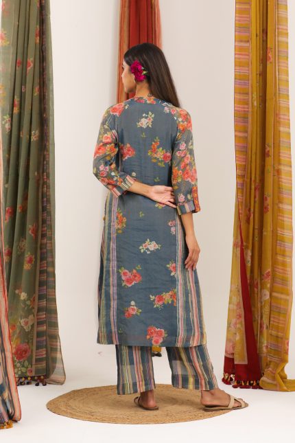Navy Blue Reglan Floral Tunic Set