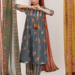 Navy Blue Floral Gathers Tunic Set
