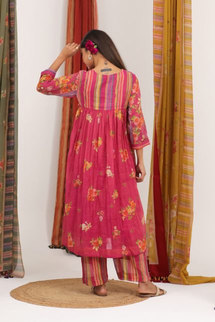 Pink Floral Gathers Tunic Set